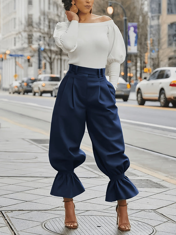 Yanira | Pantalón de pierna ancha con ruedo fruncido