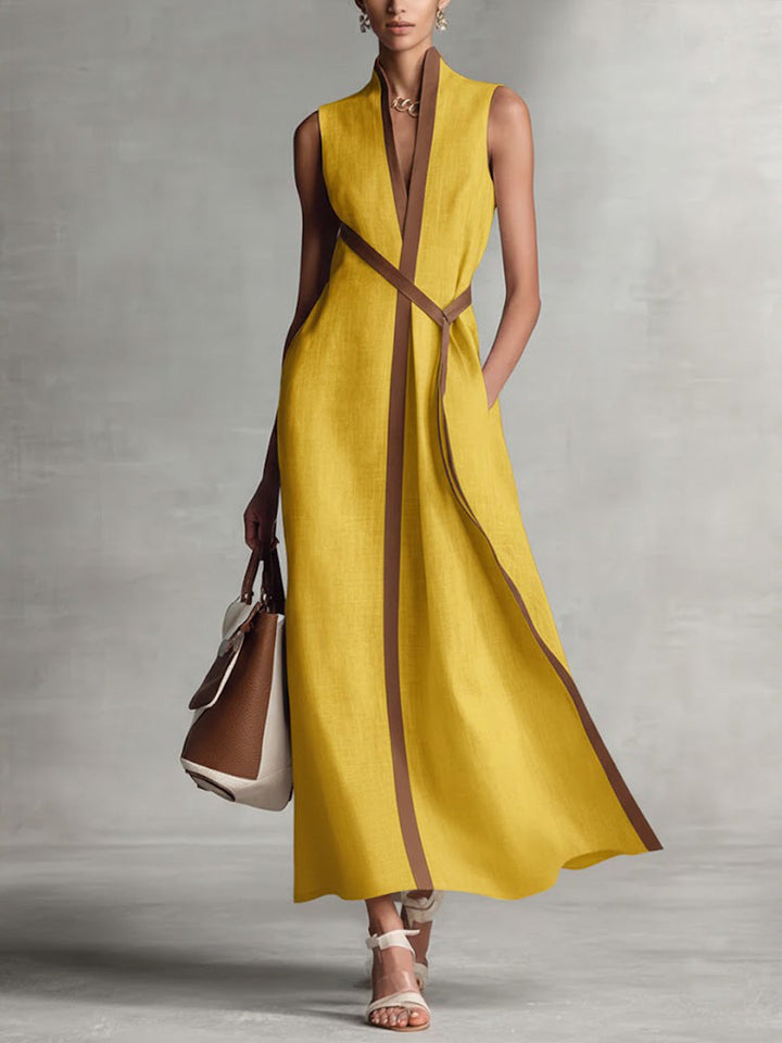 Norka | Vestido midi sin mangas con ribete en contraste