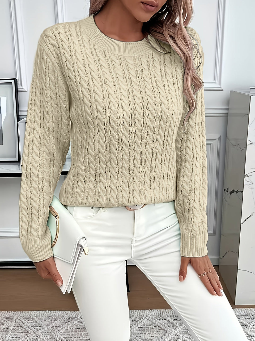 Saskia | Sweater de punto trenzado cuello redondo