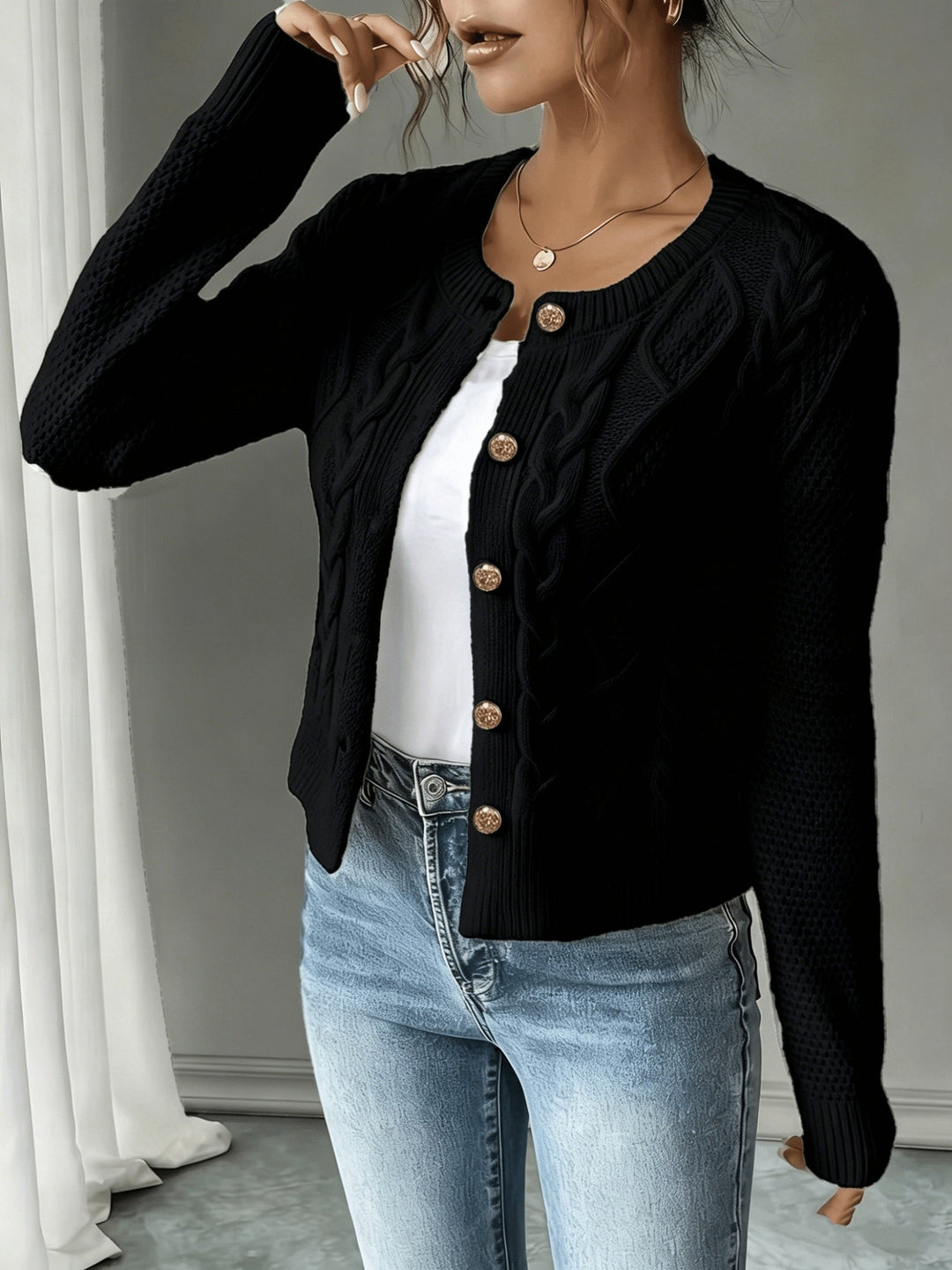 Begoña | Cardigan de punto trenzado con botones