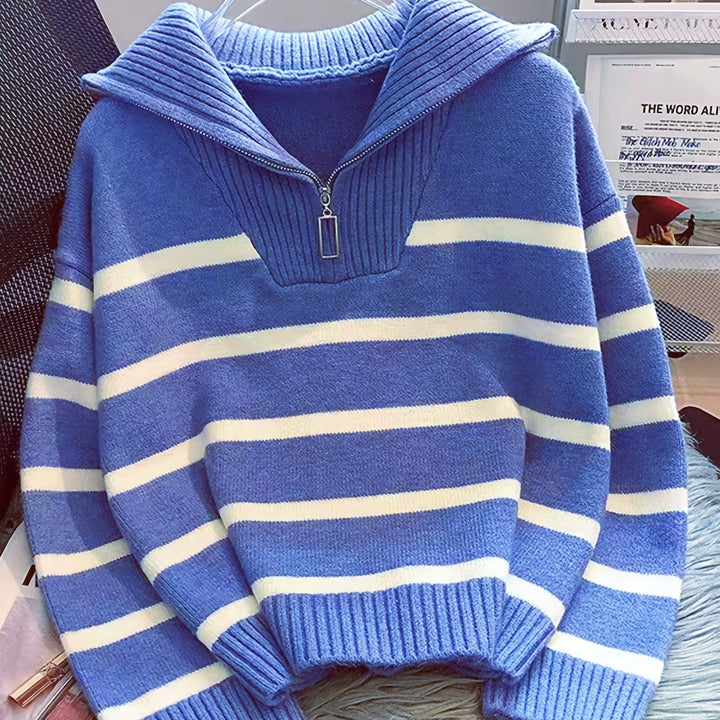 Josefa Ignacia | Sweater a rayas con cierre al cuello