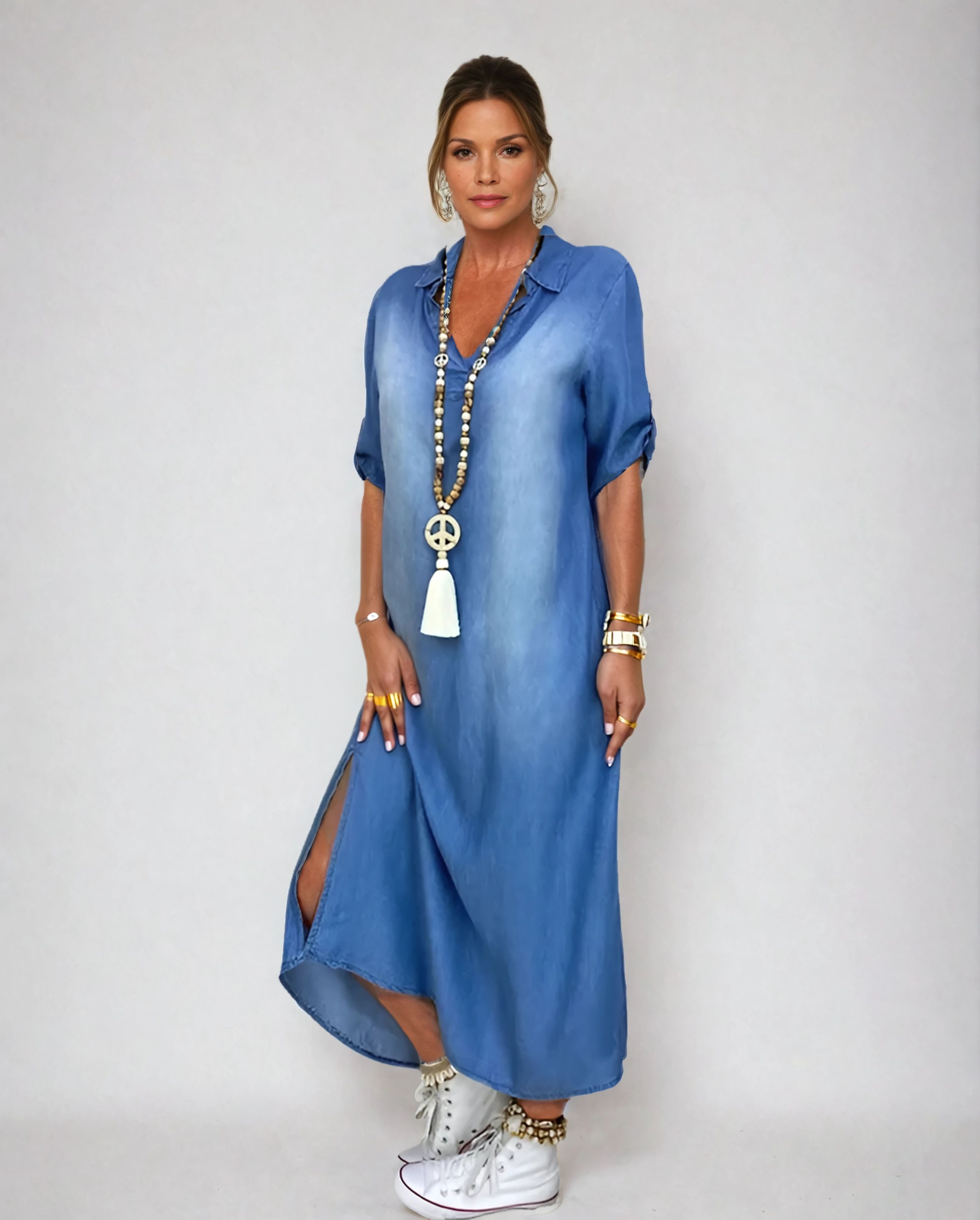 Lea | Vestido Largo Estilo Jeans con Abertura Lateral