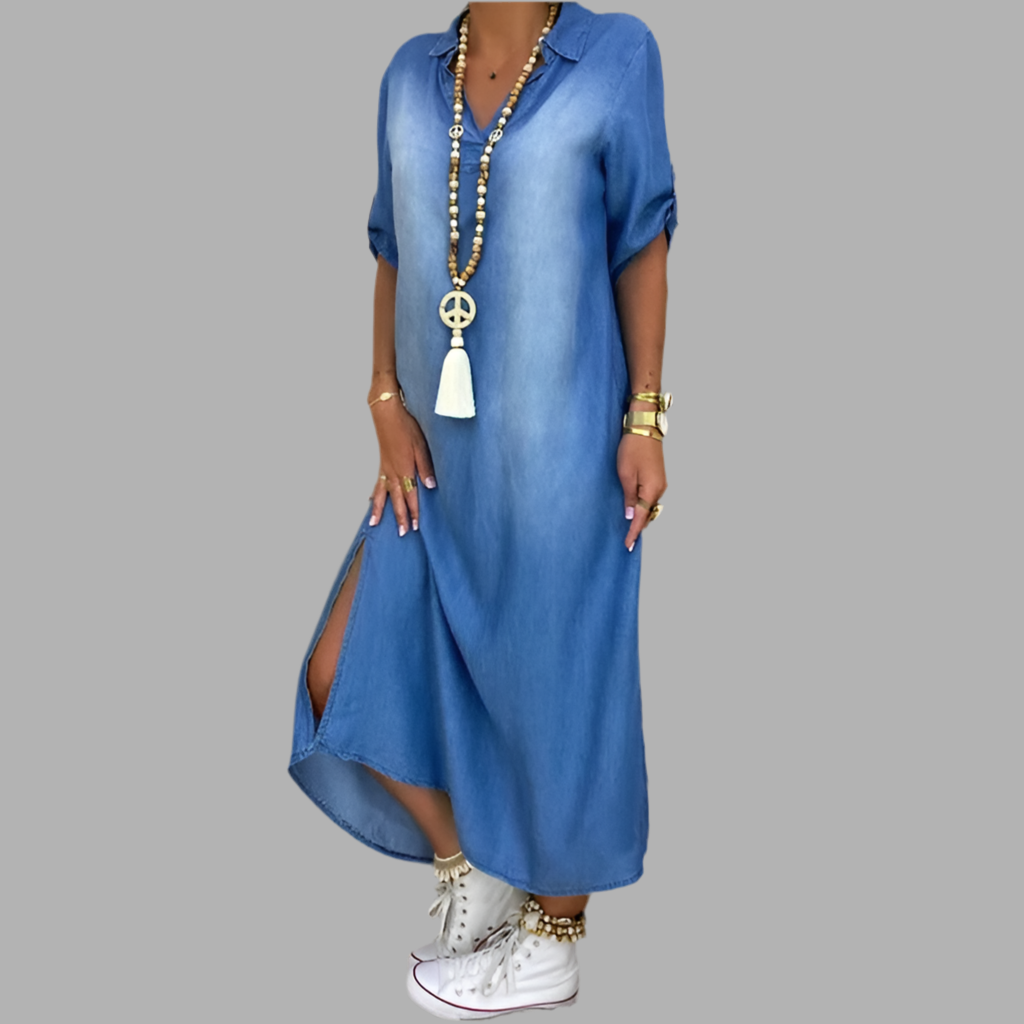 Lea | Vestido Largo Estilo Jeans con Abertura Lateral