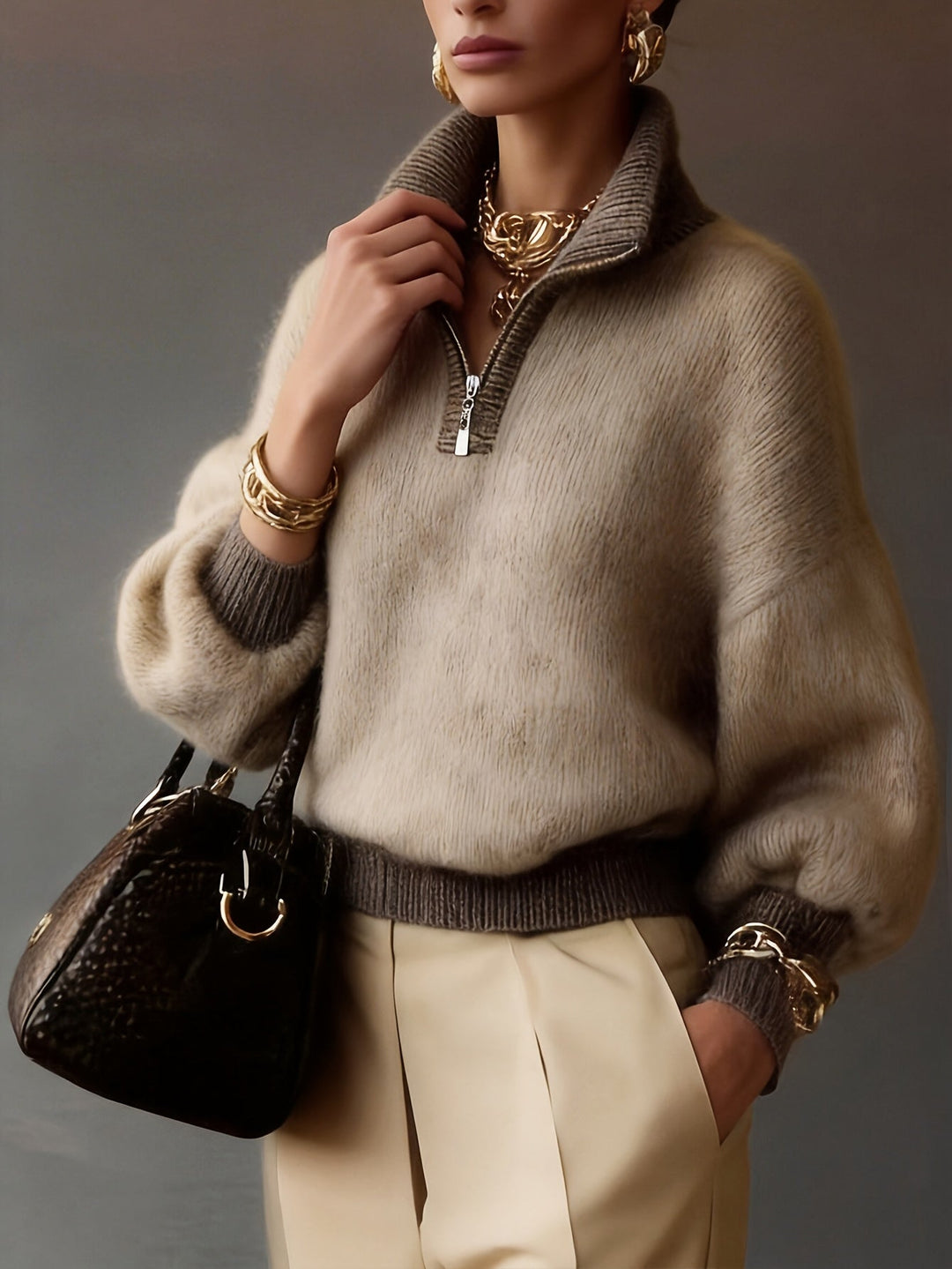 Ana | Sweater holgado con medio cierre