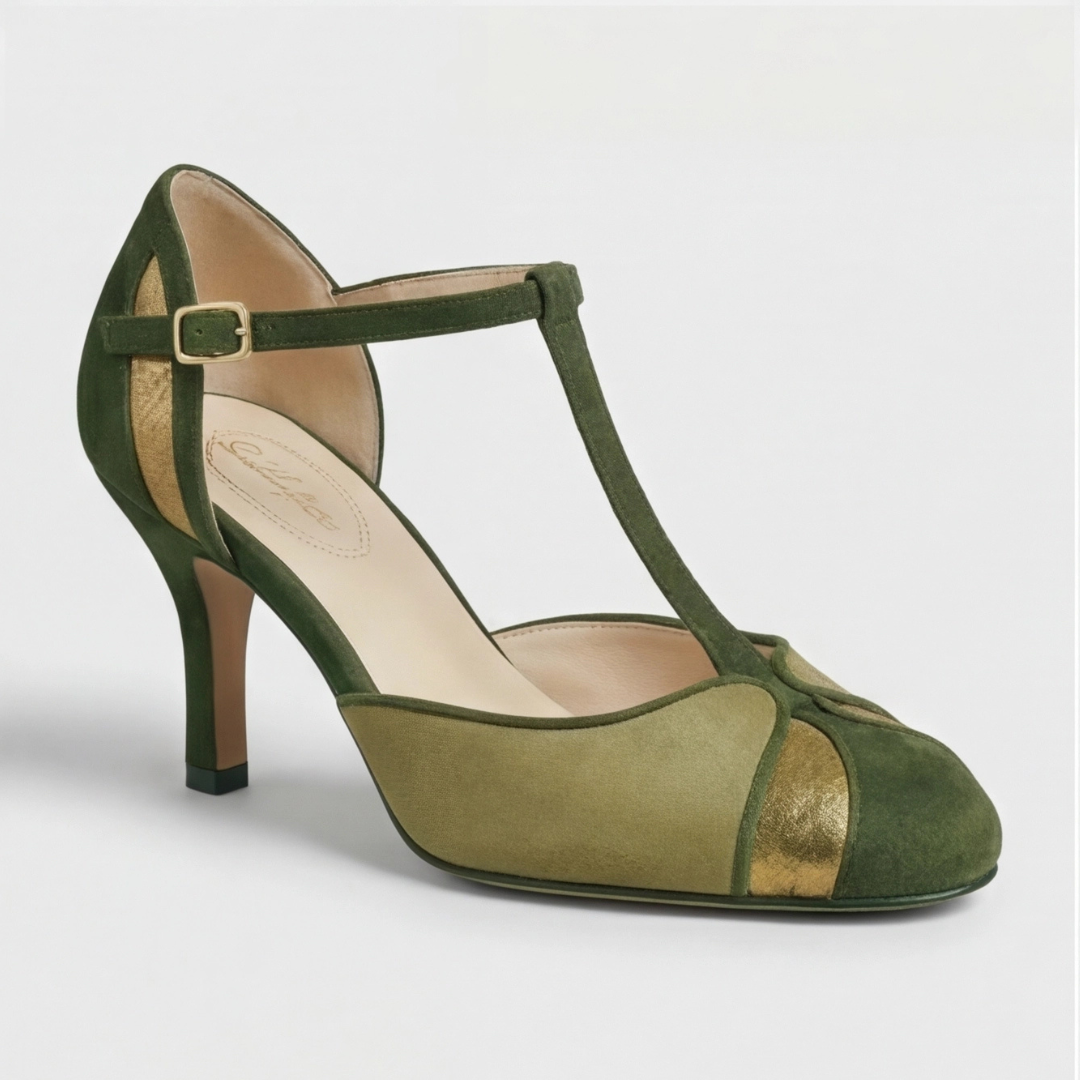 Damaris | Zapatos de taco con pulsera en T de gamuza