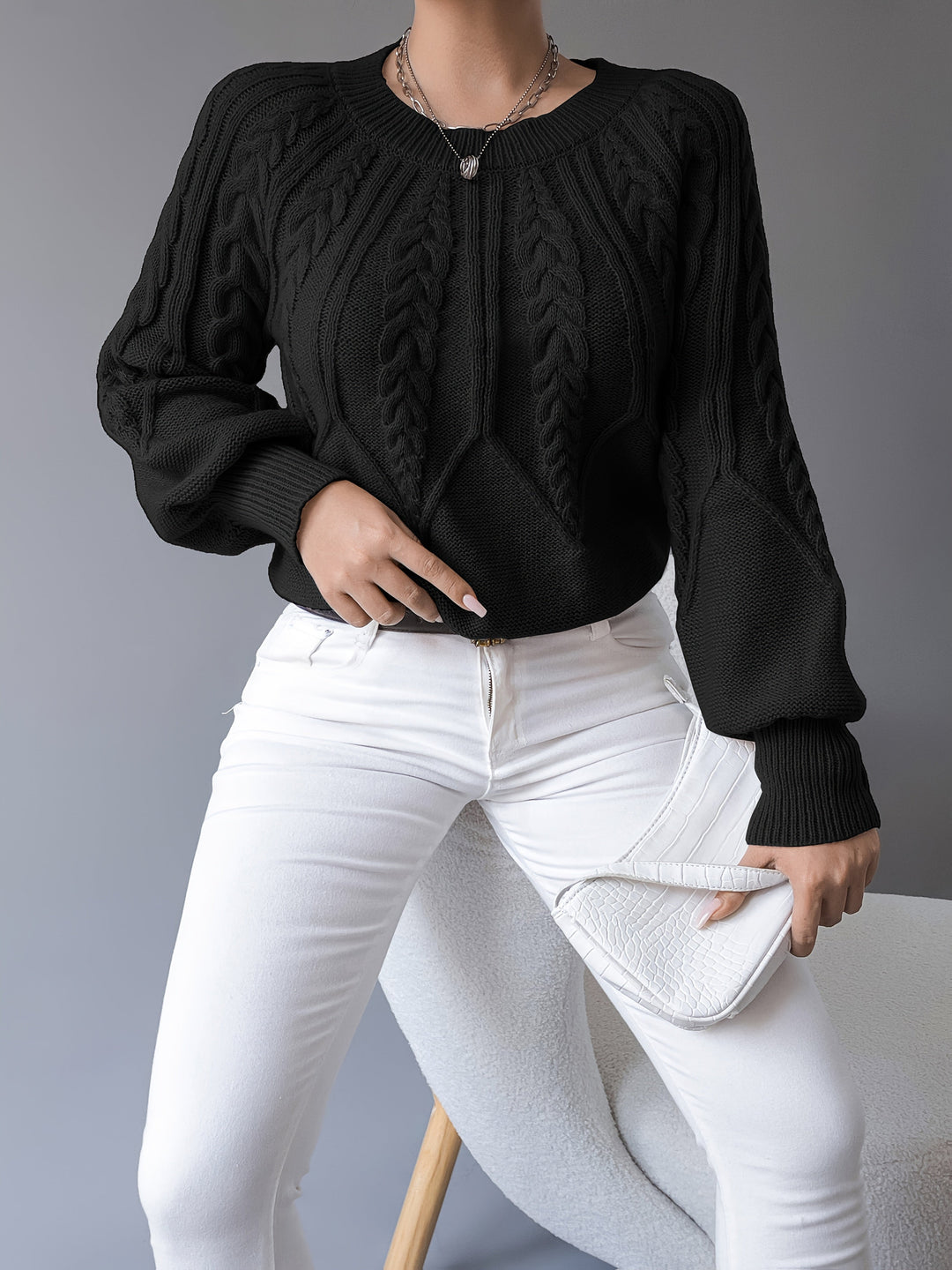 Juana María | Sweater de punto trenzado con mangas farol