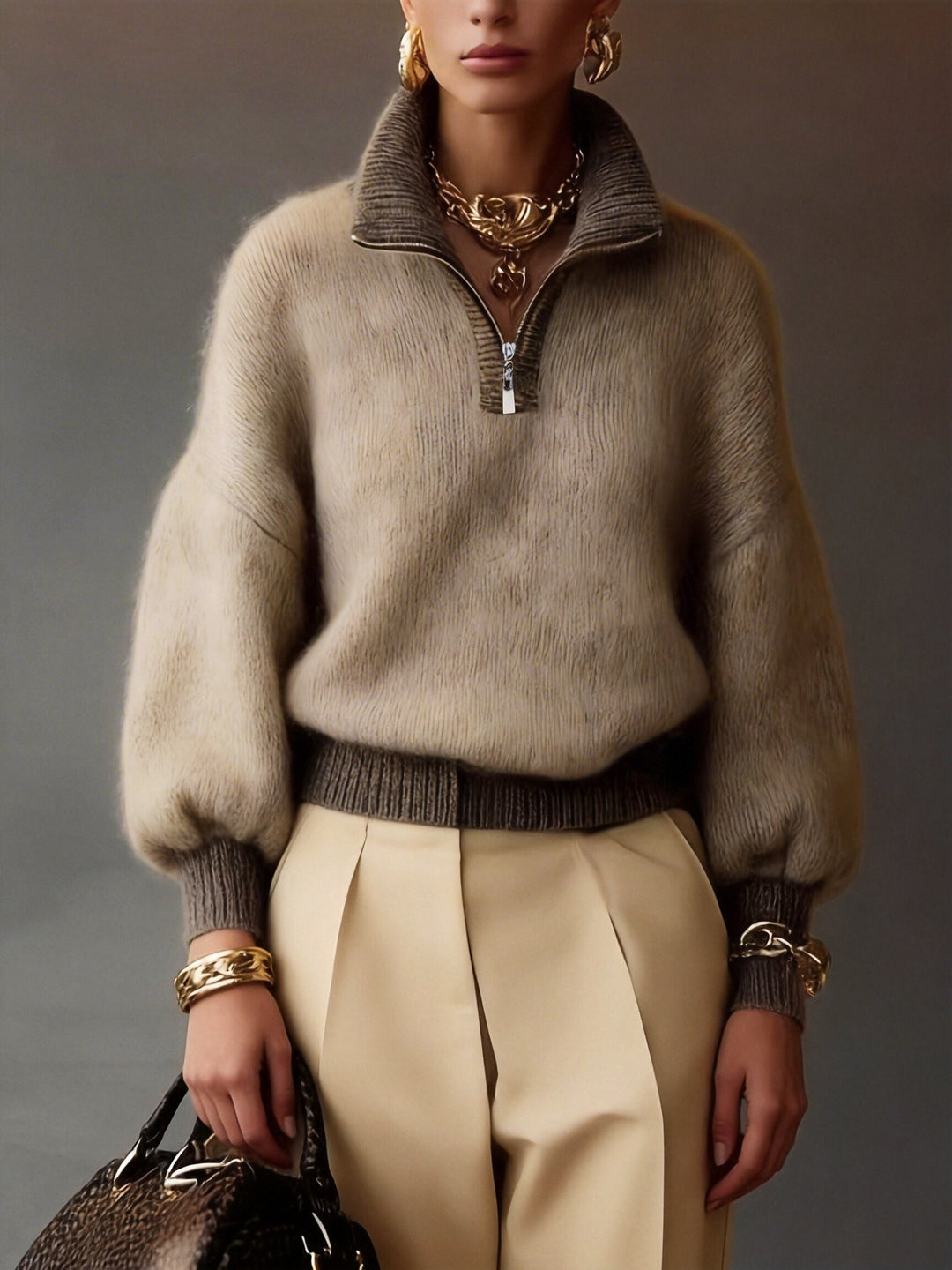 Ana | Sweater holgado con medio cierre