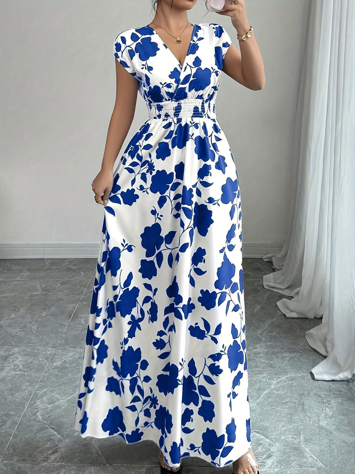 Bianca | Vestido largo floral con cintura fruncida