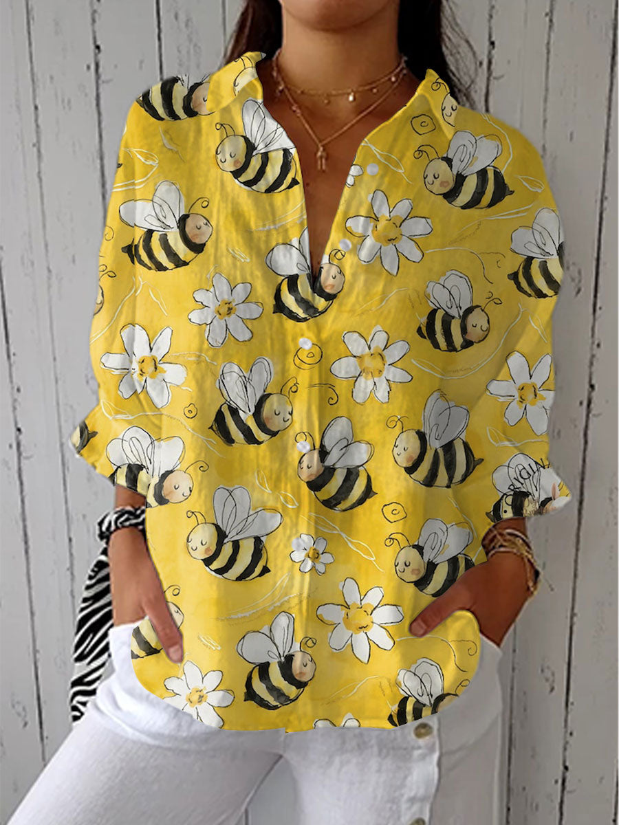 Emperatriz | Blusa casual con estampado de abejas y flores