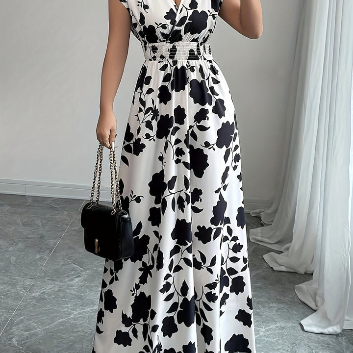 Bianca | Vestido largo floral con cintura fruncida