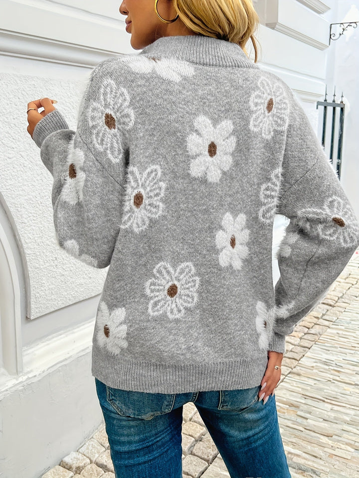 Catalina | Sweater floral con medio cierre
