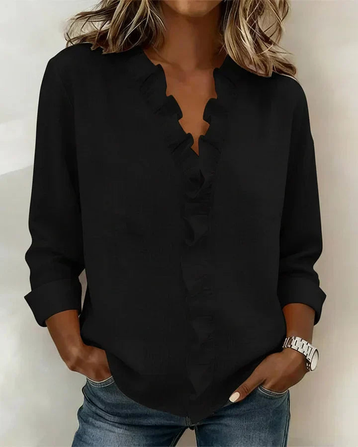 Fabiola | Blusa manga larga con escote en V y volantes