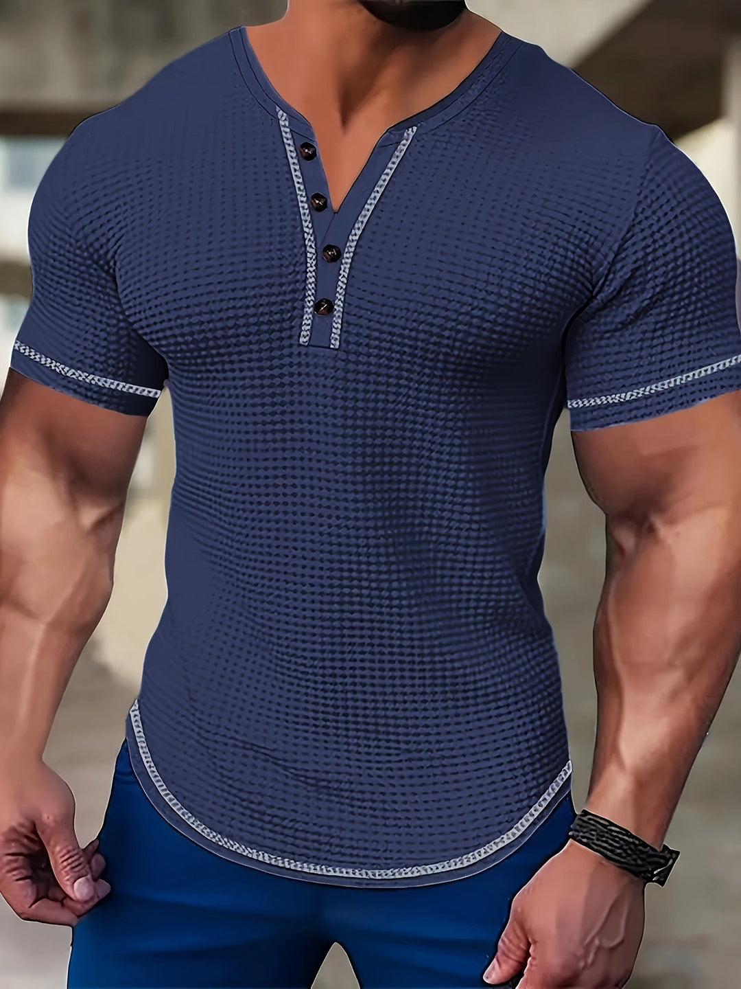 Edinson | Polera henley texturada de manga corta