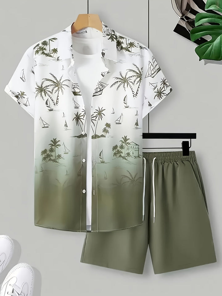 Cristián | Conjunto de camisa y short con estampado costero