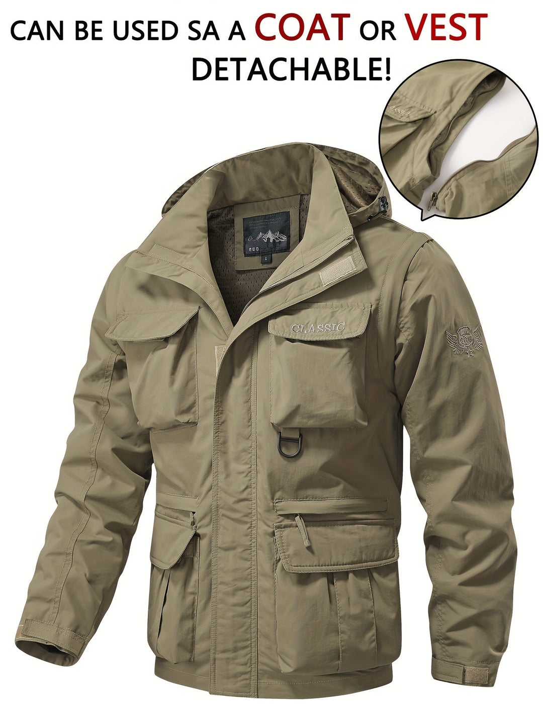Norberto | Chaqueta multibolsillos con capucha desmontable