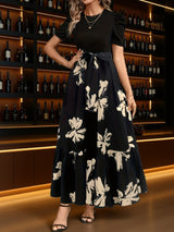 Fiorella | Vestido largo con falda floral y mangas abullonadas