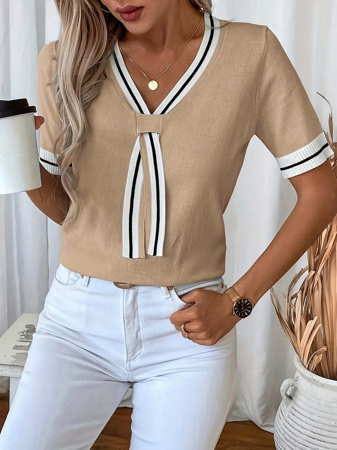 Noemí | Sweater manga corta cuello V