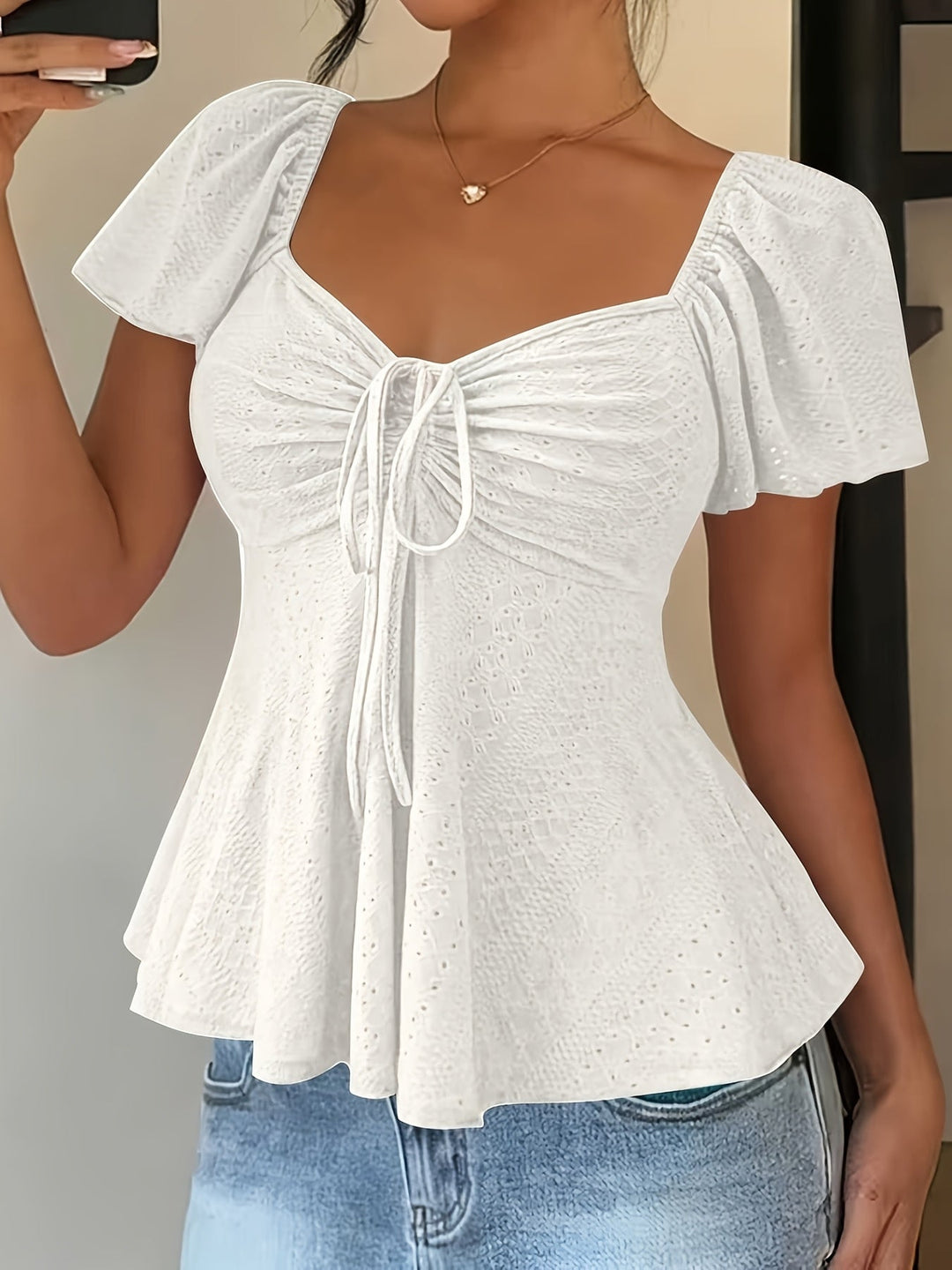 María Ángela | Top peplum de manga corta abullonada