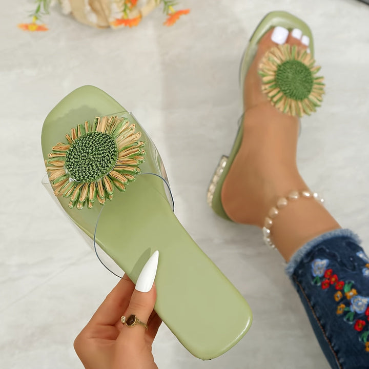 Bruna | Sandalias con flor y taco cuadrado