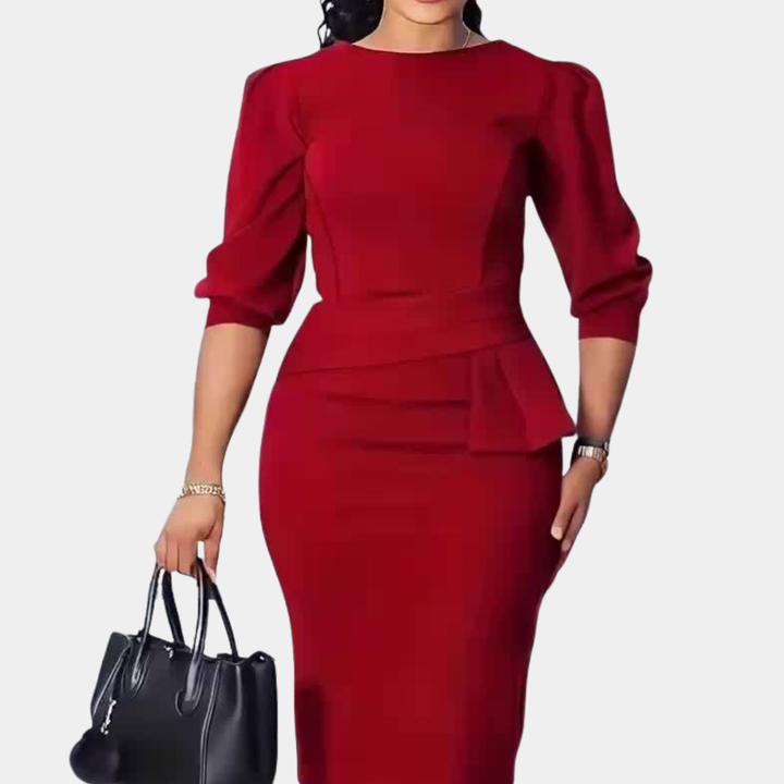 Elena | Vestido midi peplum entallado
