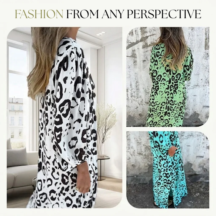 Makarena | Vestido largo escote V estampado leopardo