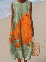 Carla | Vestido midi sin mangas estampado marino