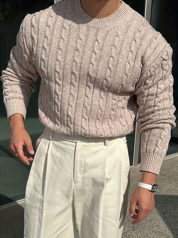 Josué | Sweater de punto trenzado cuello redondo