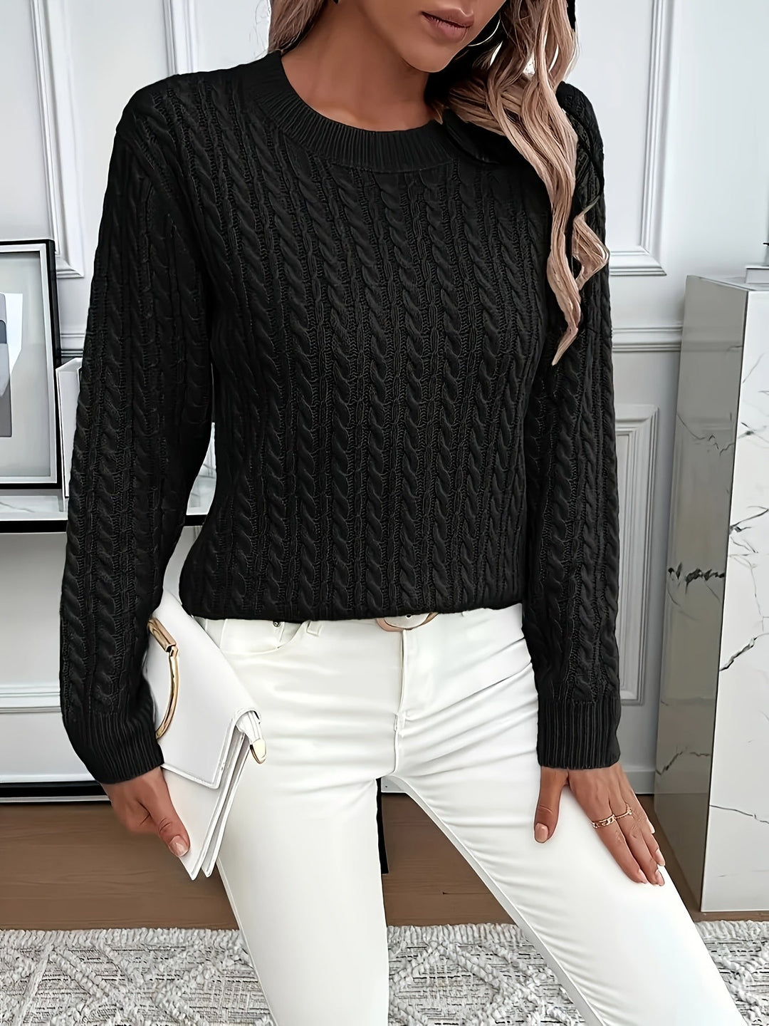 Saskia | Sweater de punto trenzado cuello redondo