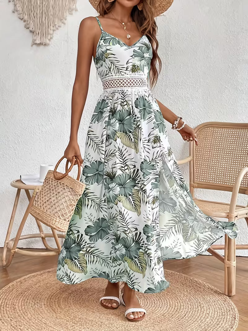 Beatriz | Vestido largo sin mangas con abertura y estampado floral