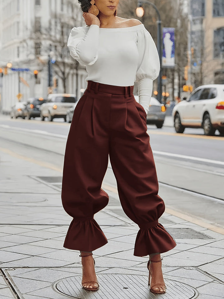 Yanira | Pantalón de pierna ancha con ruedo fruncido