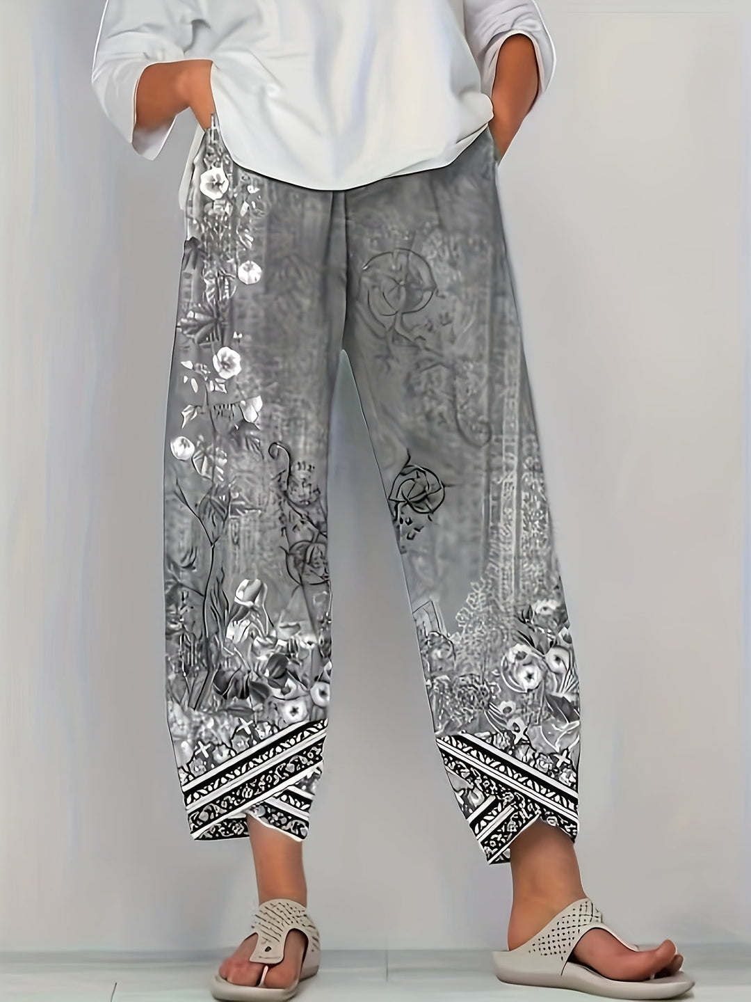 Aymara | Pantalón capri con estampado botánico