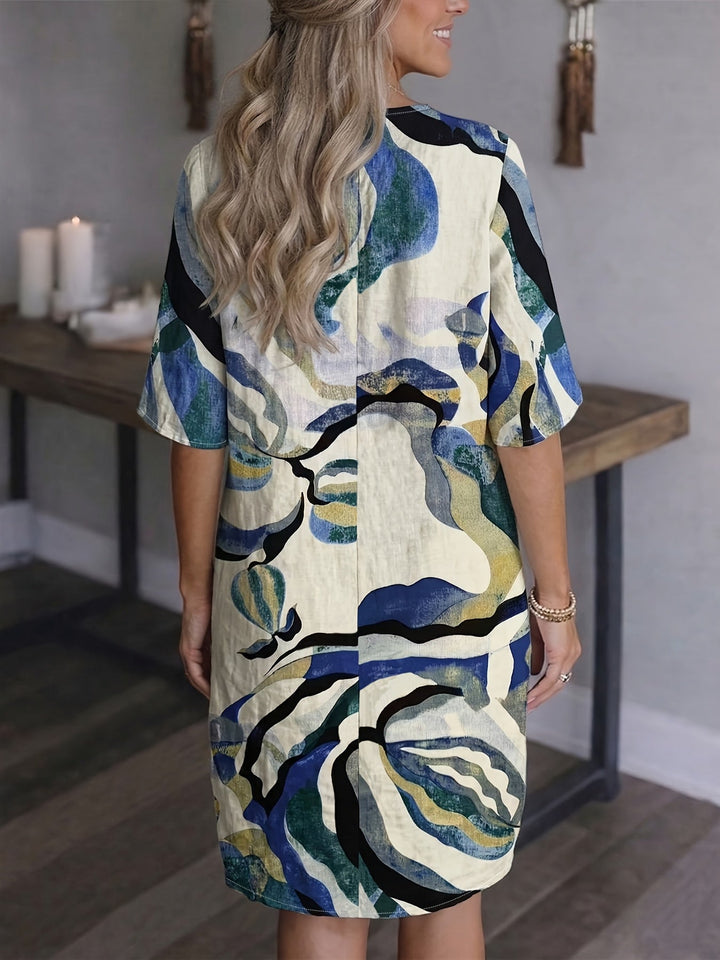 Delia | Vestido recto con estampado artístico