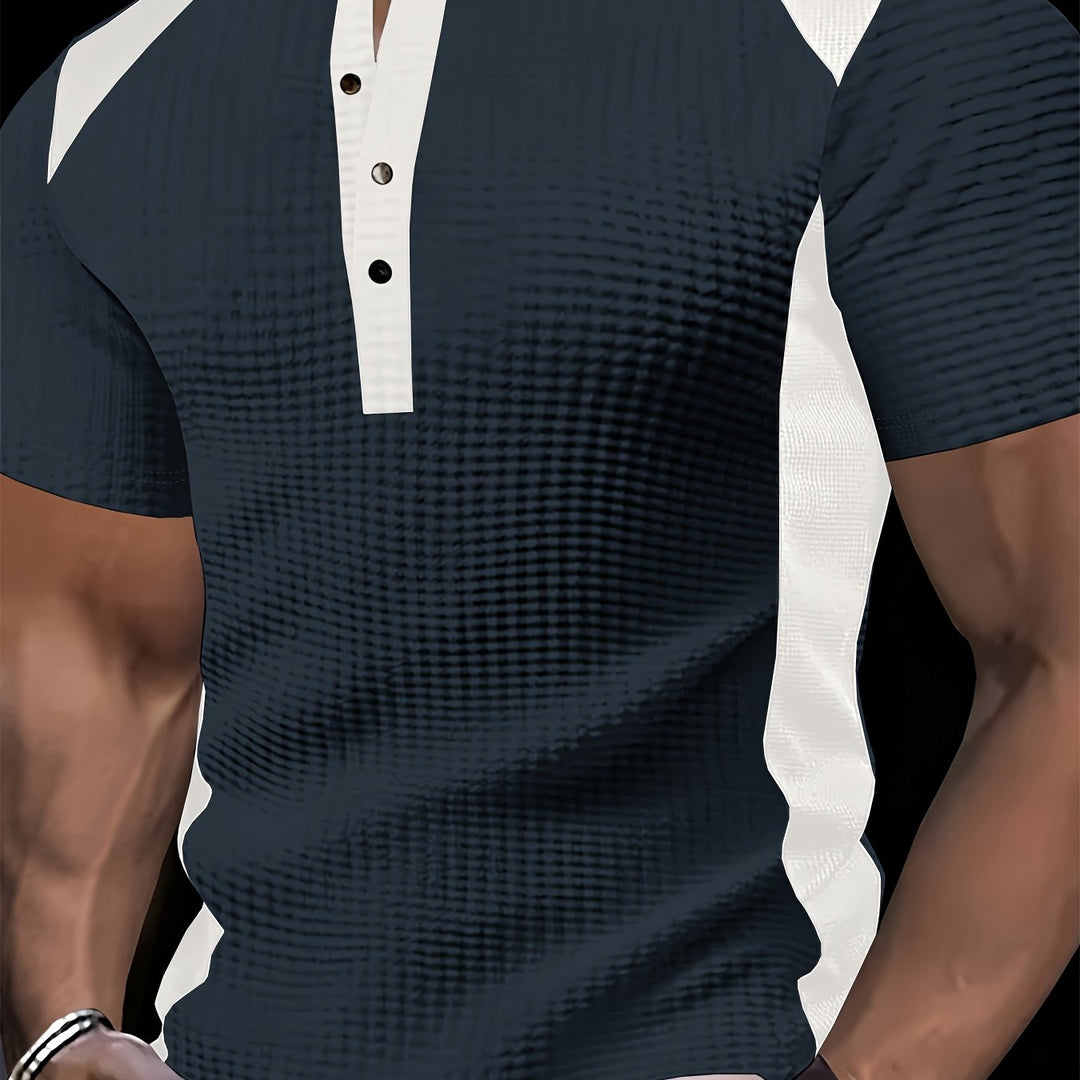 Marcial | Polera henley texturada con contrastes