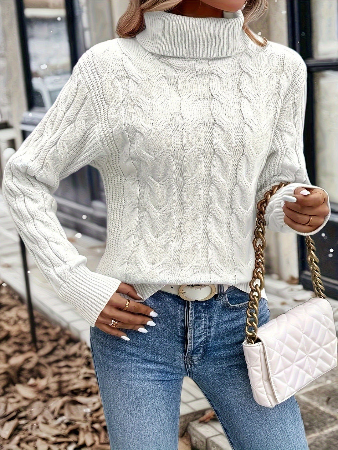 Sarai | Sweater de punto trenzado cuello alto