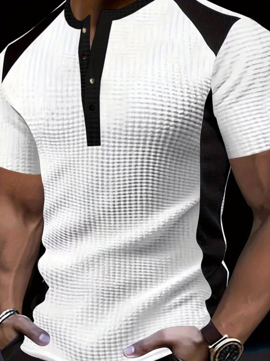 Marcial | Polera henley texturada con contrastes
