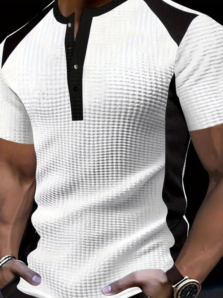 Marcial | Polera henley texturada con contrastes