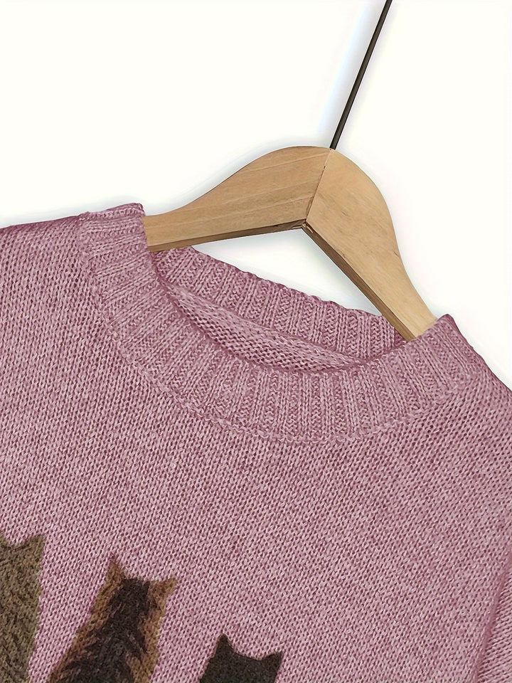 Maura | Sweater tejido con estampado de gatos