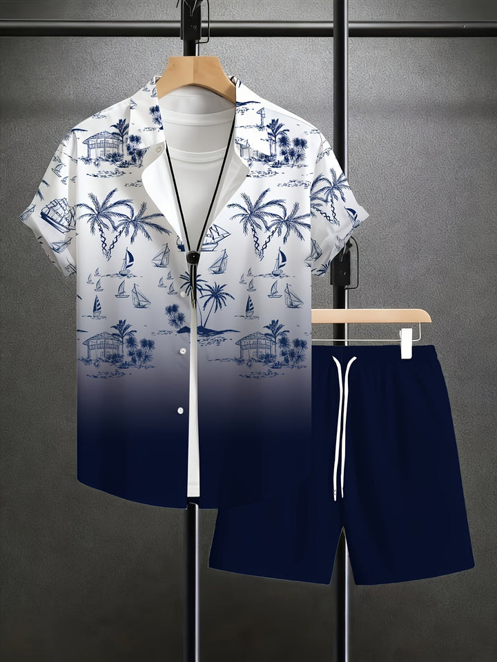 Cristián | Conjunto de camisa y short con estampado costero