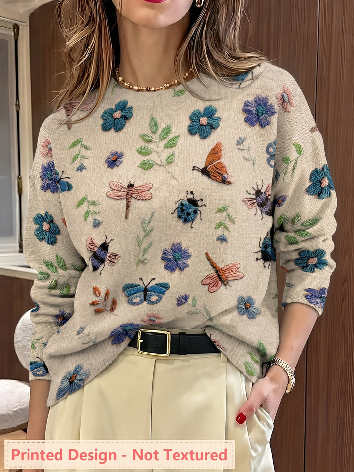 Claudia Andrea | Sweater con estampado botánico cuello redondo