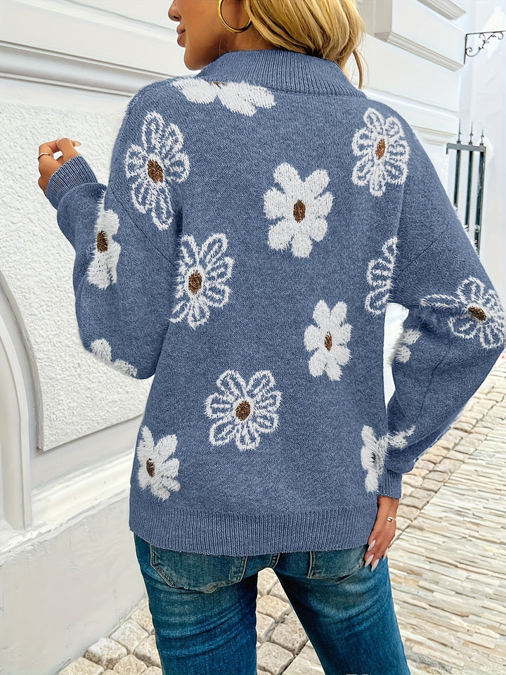 Catalina | Sweater floral con medio cierre