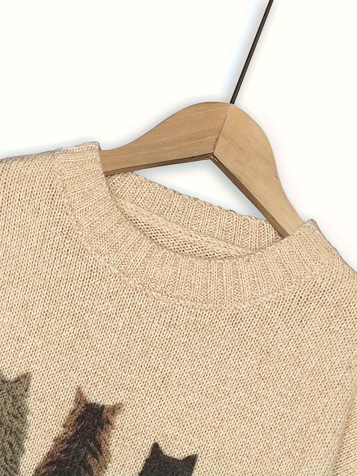Maura | Sweater tejido con estampado de gatos