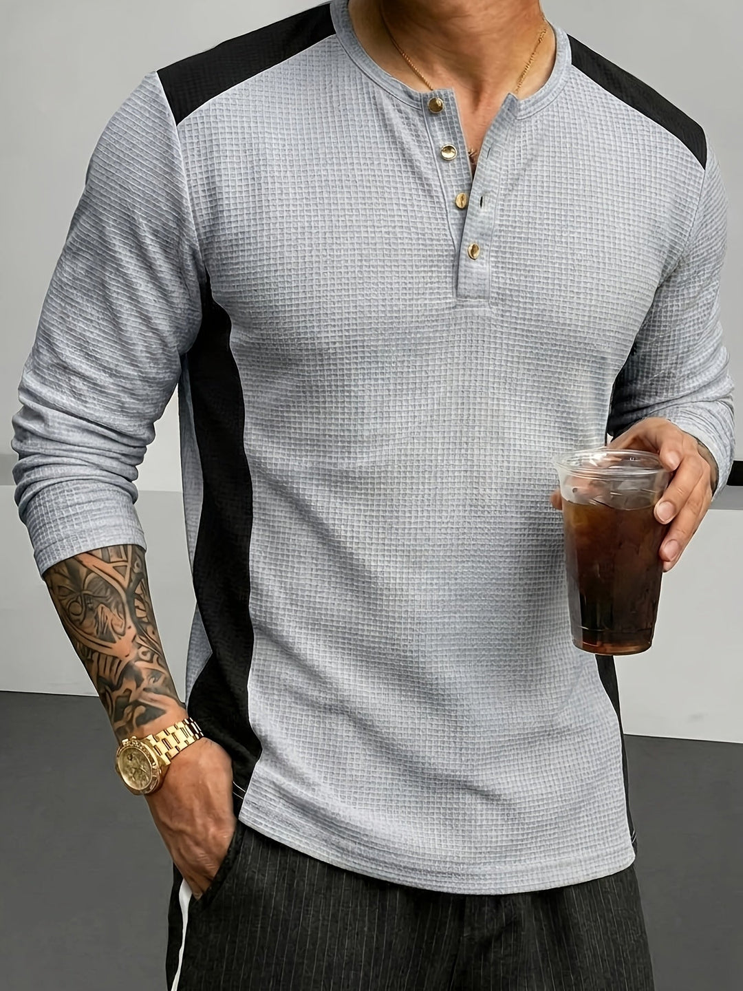 Gunther | Polera henley manga larga con textura