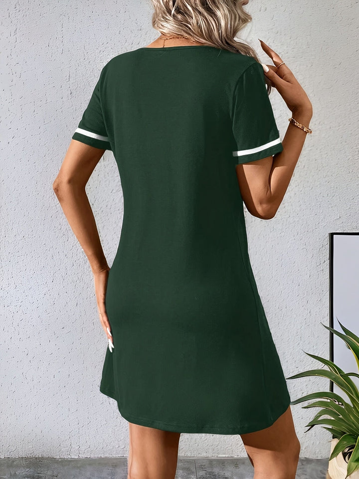 Génesis | Vestido recto con escote en V y ribete en contraste