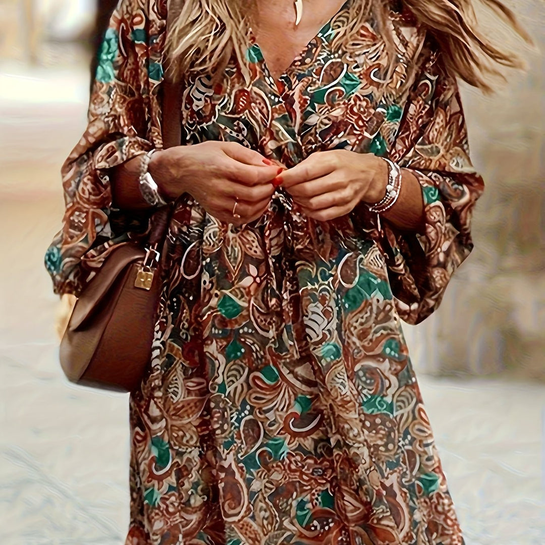 Emperatriz | Vestido con estampado bohemio y escote en V