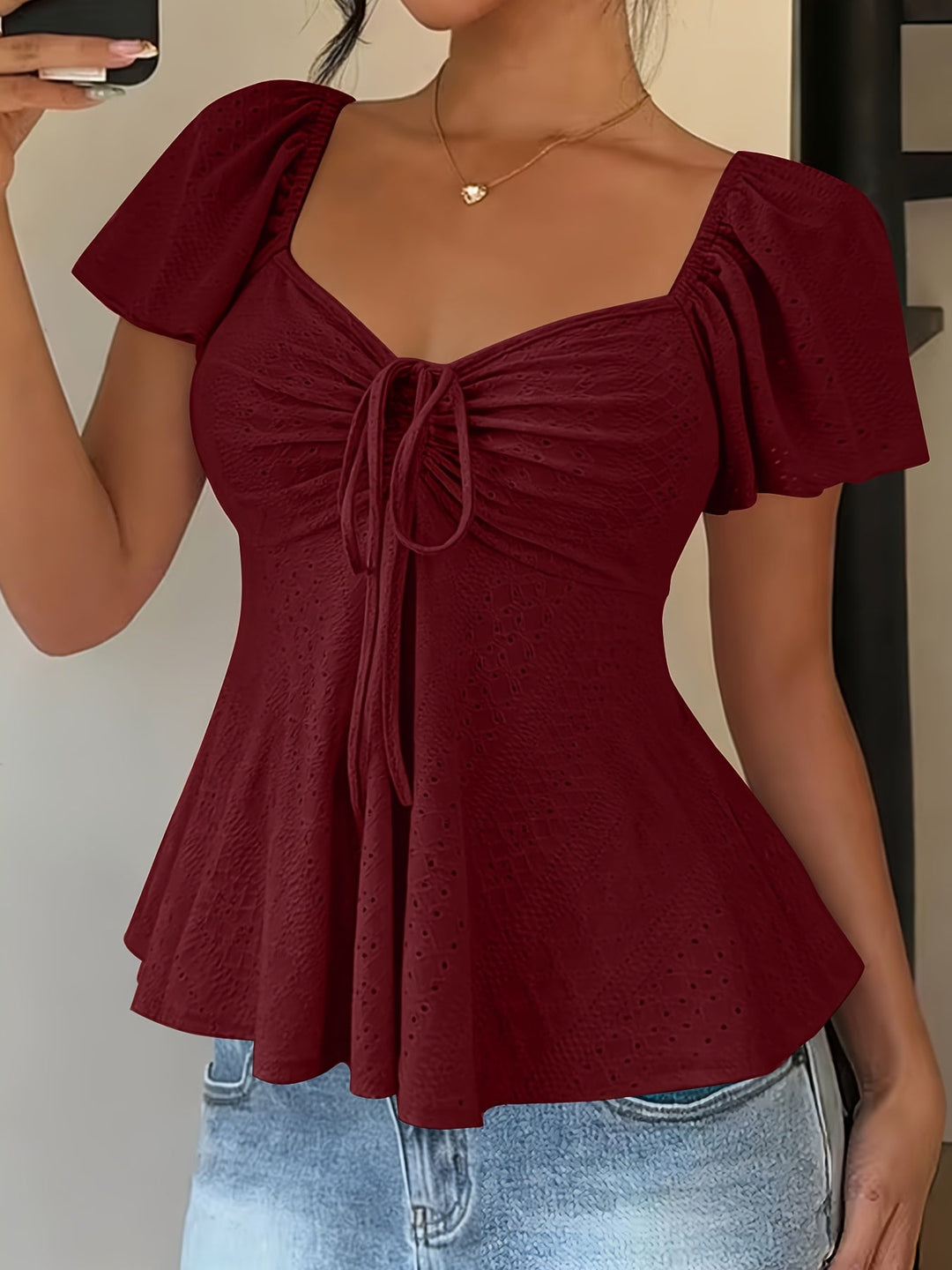 María Ángela | Top peplum de manga corta abullonada