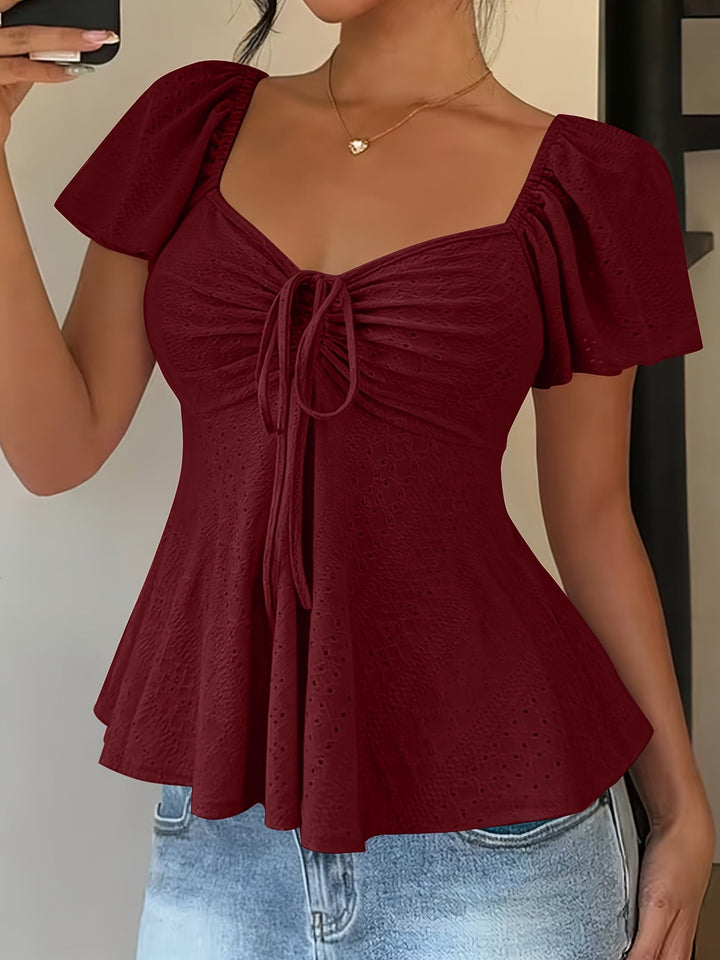 María Ángela | Top peplum de manga corta abullonada