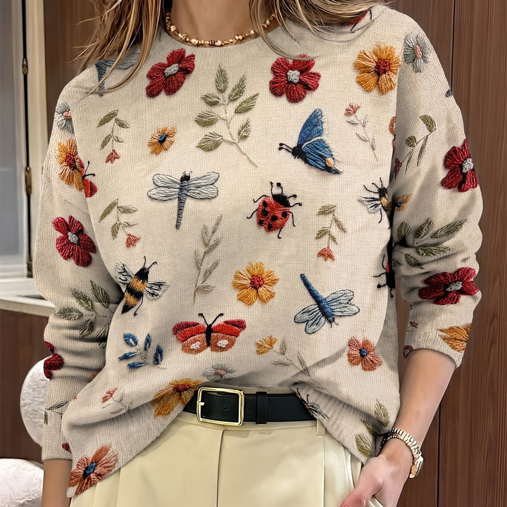 Claudia Andrea | Sweater con estampado botánico cuello redondo