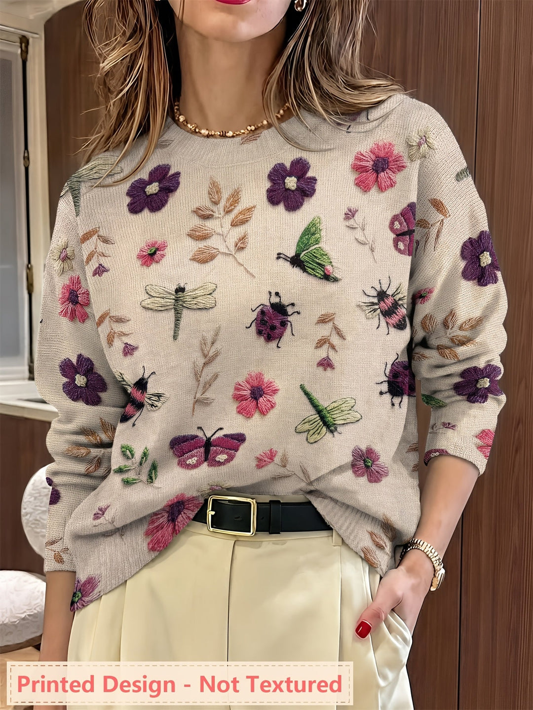 Claudia Andrea | Sweater con estampado botánico cuello redondo