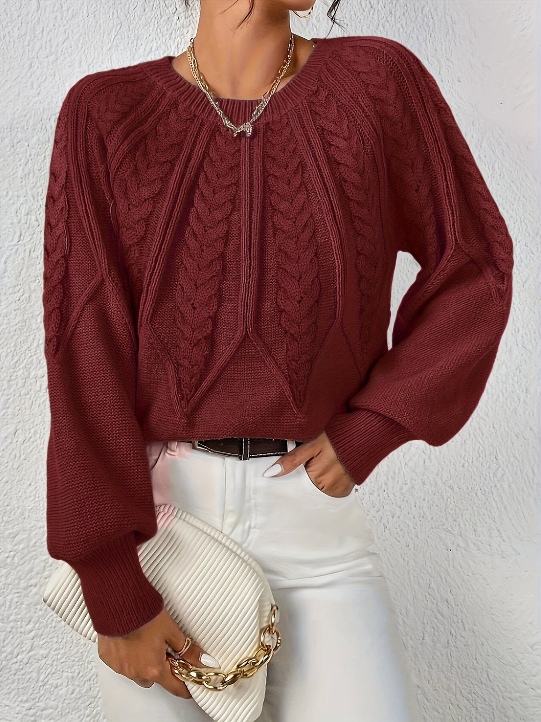 Verónica | Sweater de punto trenzado cuello redondo