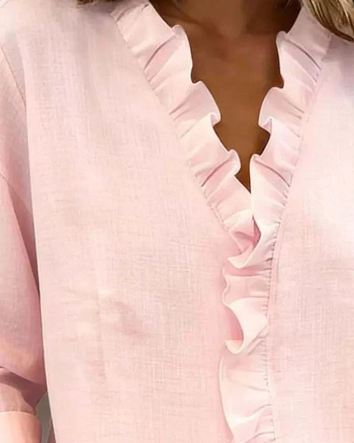 Fabiola | Blusa manga larga con escote en V y volantes